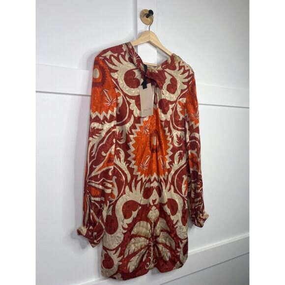 NWT Johanna Ortiz Contorno Lejano Long Sleeve Print Twist Front Mini Dress - Picture 3 of 8